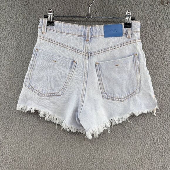 ZARA Light Wash High Rise Frayed Hem Denim Shorts Size 2 - Picture 2 of 8